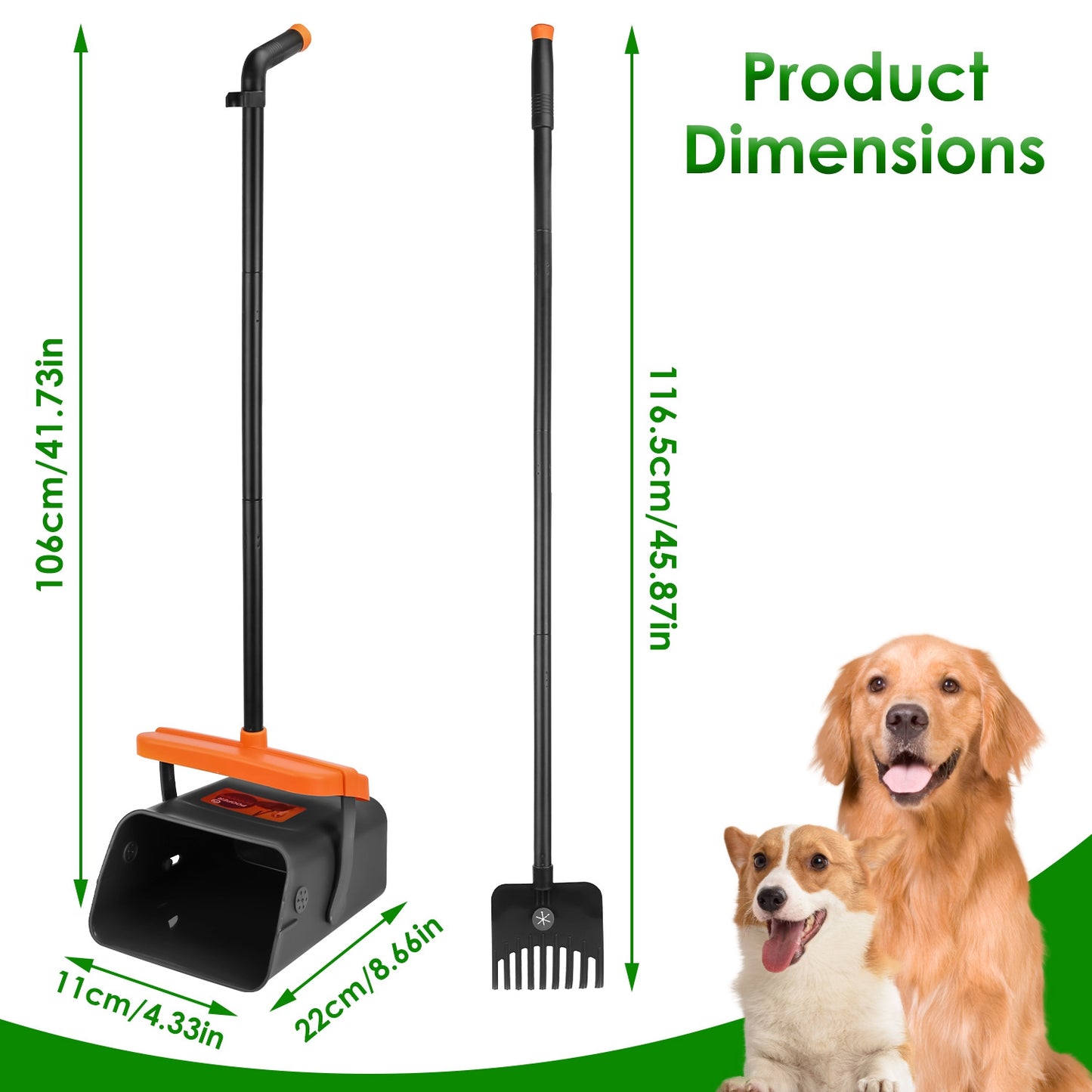 Dog Pooper Scooper Set with Rake & Bag Dispenser