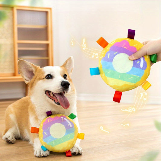 Cartoon Plush Dog Flying Disc Outdoor Training Toy
