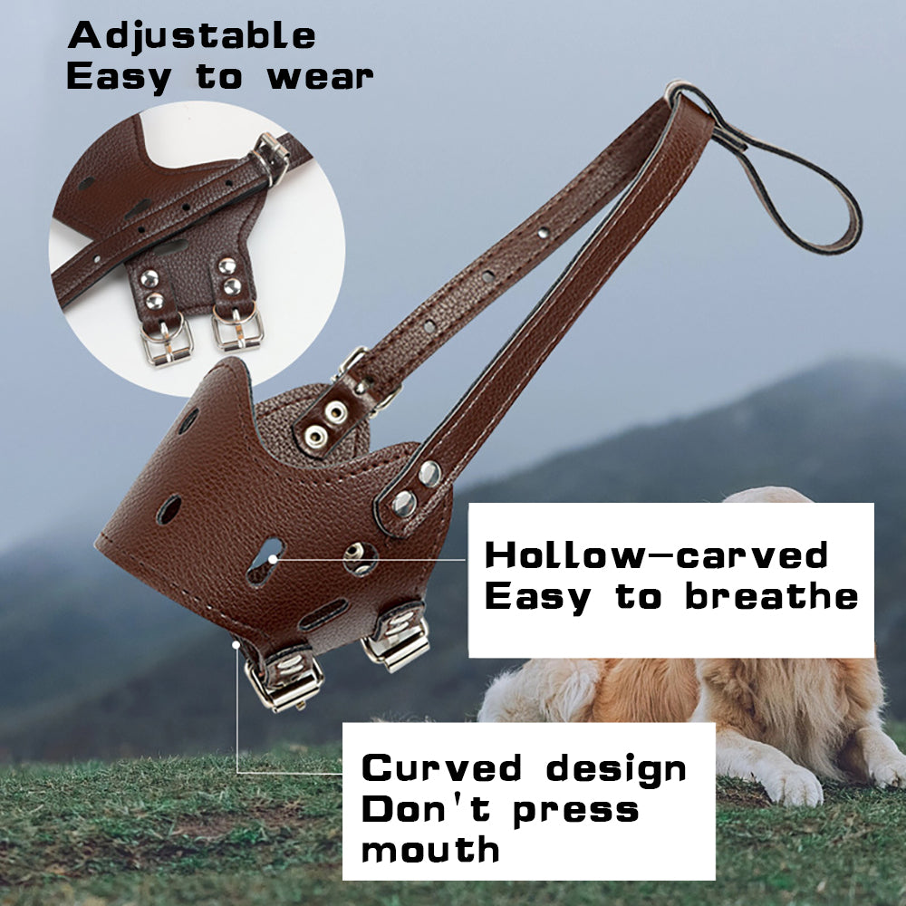 Leather Dog Muzzle Adjustable Breathable Secure