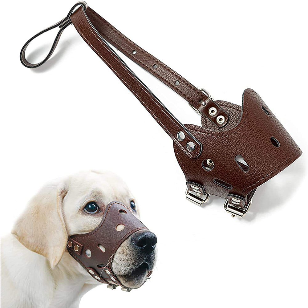 Leather Dog Muzzle Adjustable Breathable Secure