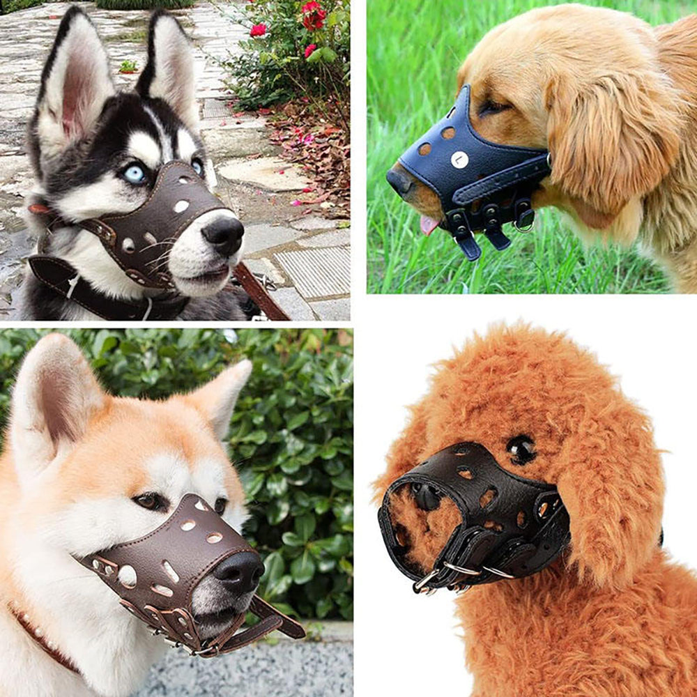 Leather Dog Muzzle Adjustable Breathable Secure