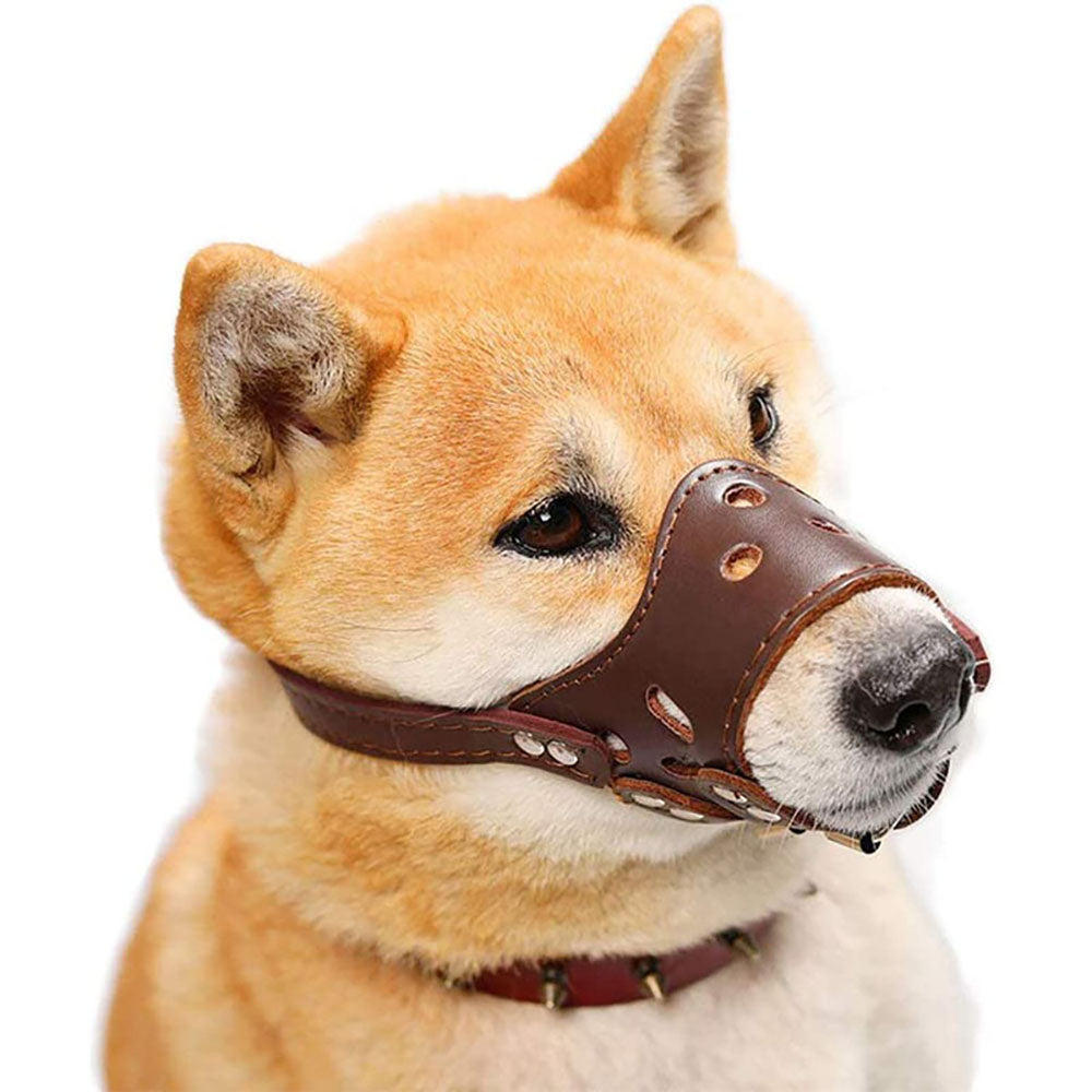 Leather Dog Muzzle Adjustable Breathable Secure