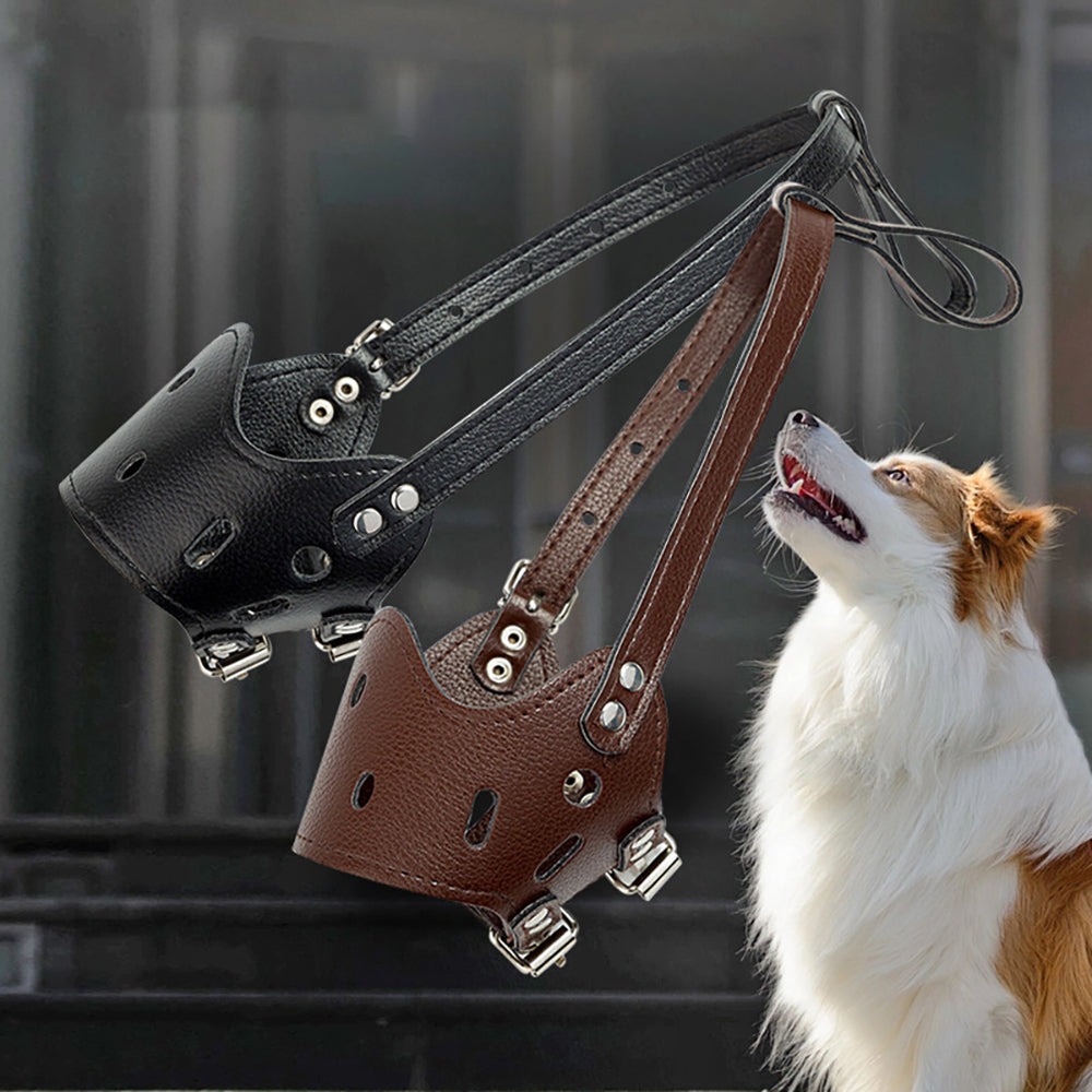 Leather Dog Muzzle Adjustable Breathable Secure