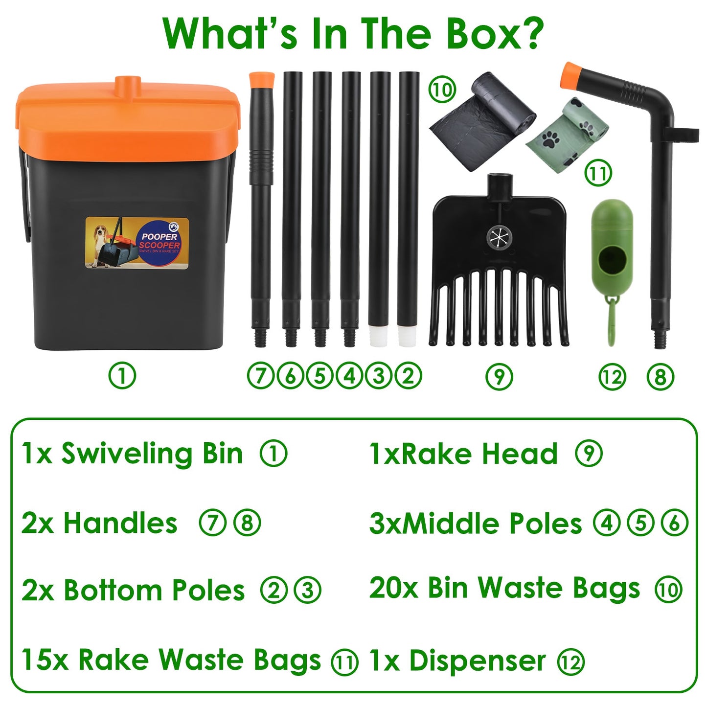 Dog Pooper Scooper Set with Rake & Bag Dispenser
